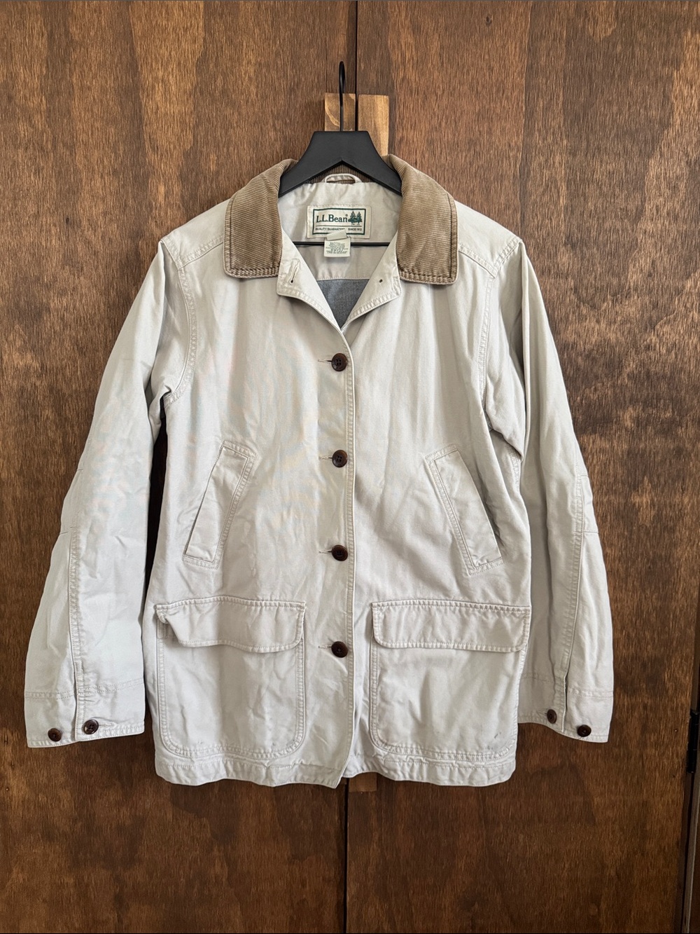 L.L. Bean Women's Cream Utility Jacket with Tan Corduroy Collar